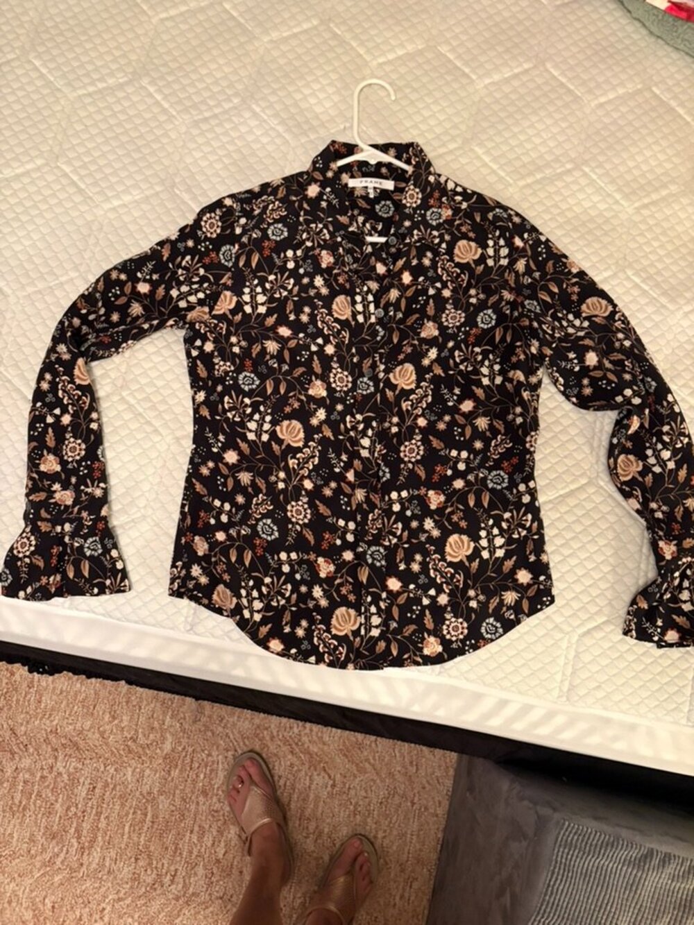 FRAME 100% Silk Blouse with Bell Sleeves - Small